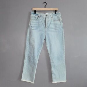 LOFT Bleached Light Wash High Waist Straight Crop Frayed Hems Size 30 or 10
